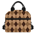 Brown Argyle Pattern Print Insulated Lunch Bag