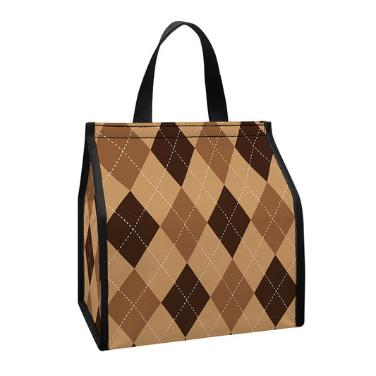 Brown Argyle Pattern Print Insulated Lunch Tote