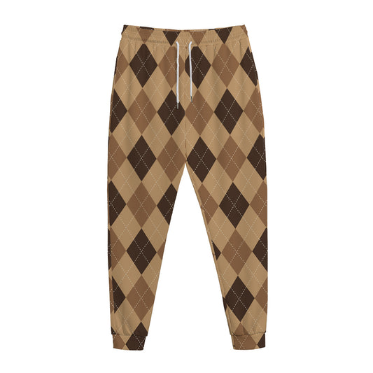 Brown Argyle Pattern Print Jogger Pants