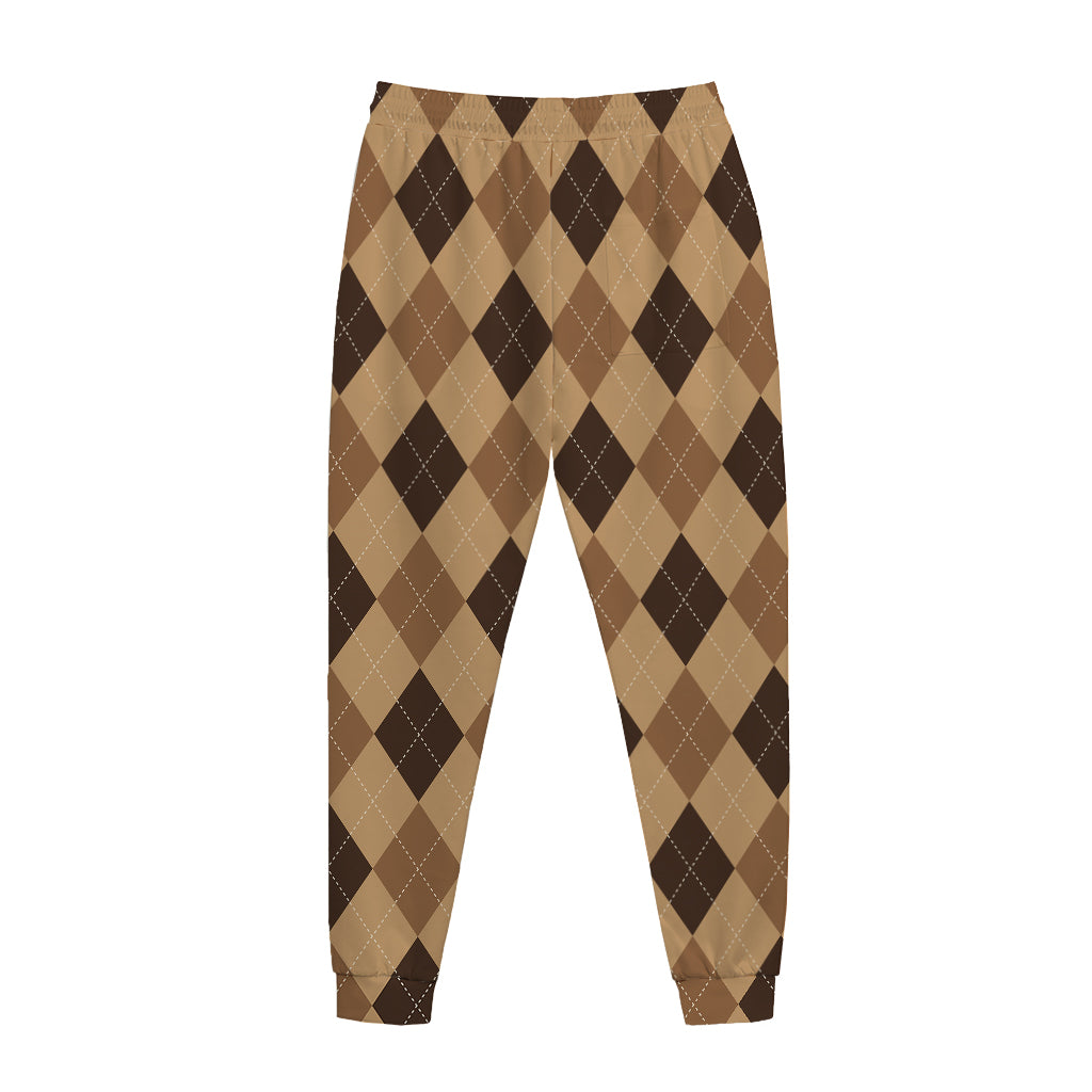 Brown Argyle Pattern Print Jogger Pants