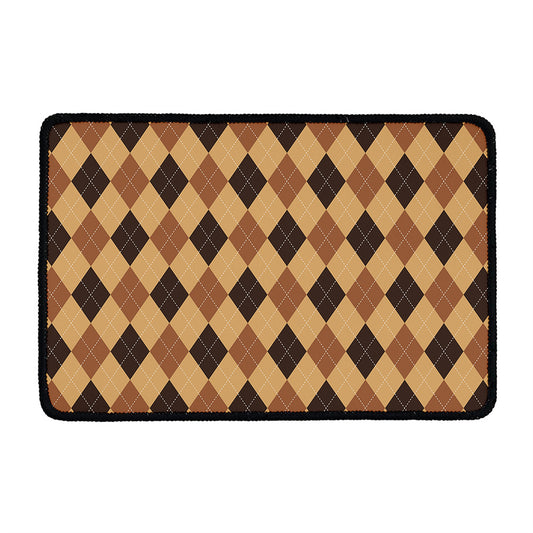 Brown Argyle Pattern Print Kitchen Mat
