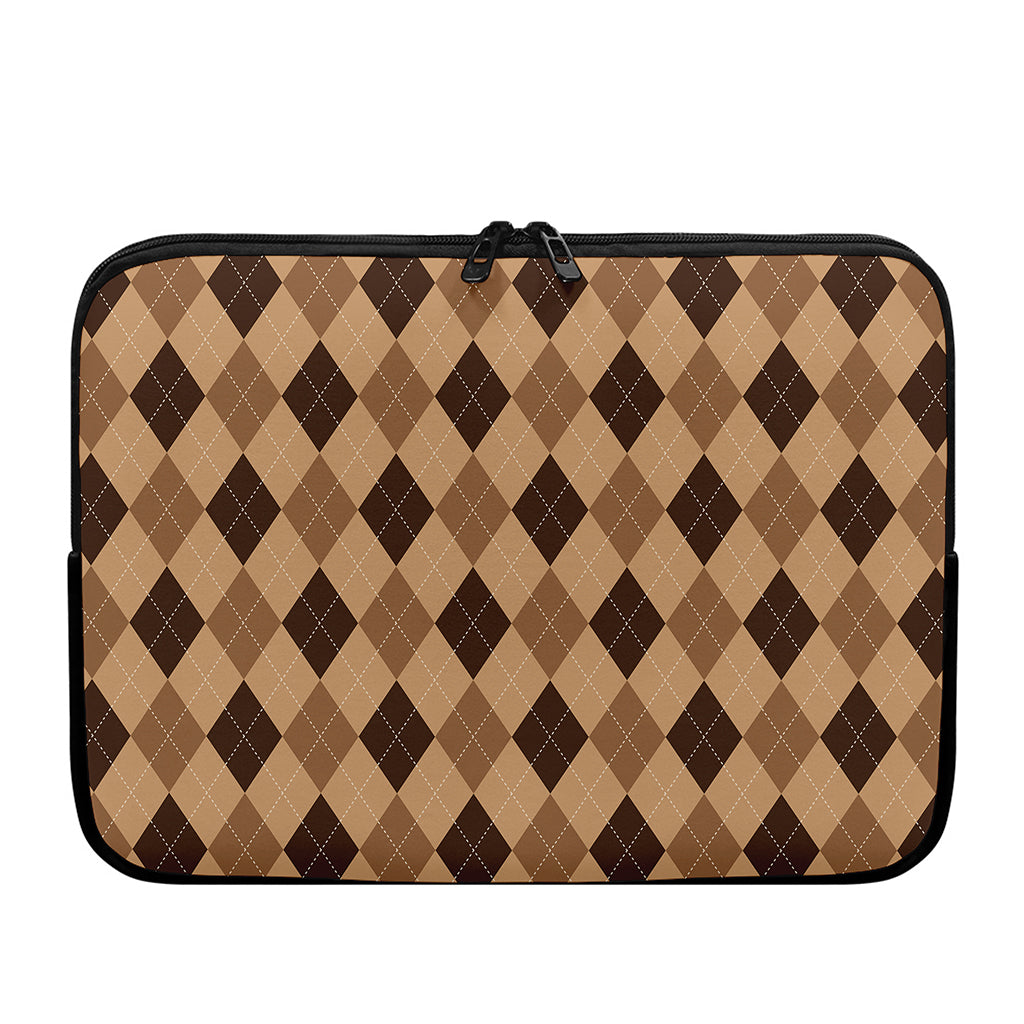Brown Argyle Pattern Print Laptop Sleeve