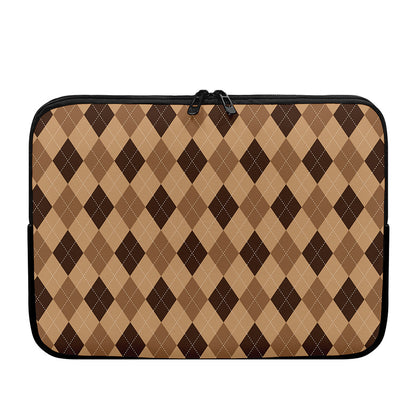 Brown Argyle Pattern Print Laptop Sleeve