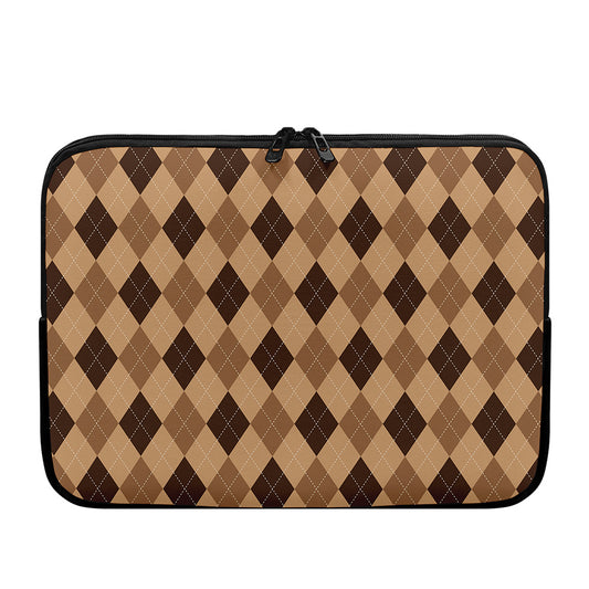 Brown Argyle Pattern Print Laptop Sleeve