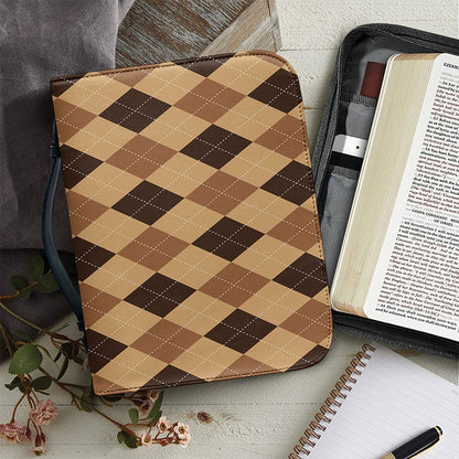 Brown Argyle Pattern Print Leather Bible Cover