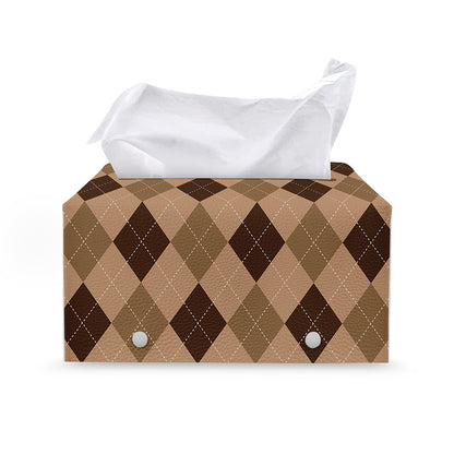 Brown Argyle Pattern Print Leather Tissue Box Cover