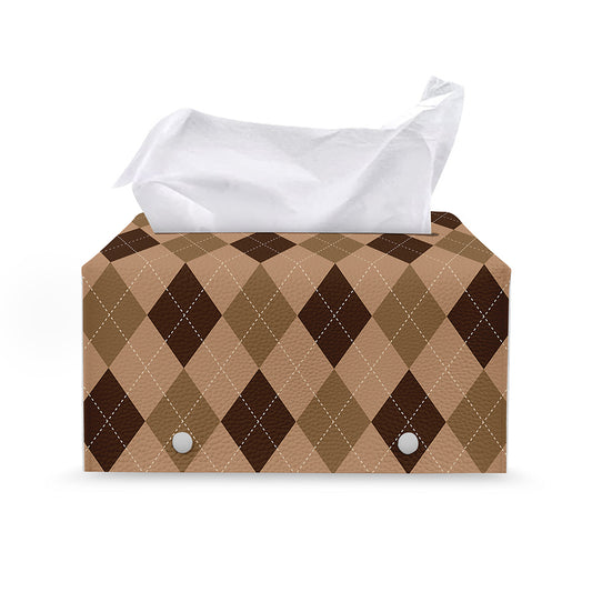 Brown Argyle Pattern Print Leather Tissue Box Cover