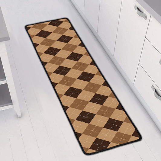 Brown Argyle Pattern Print Long Kitchen Mat