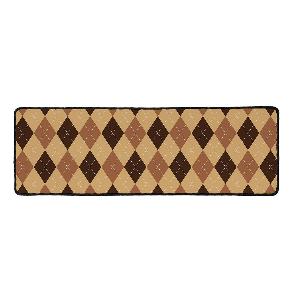 Brown Argyle Pattern Print Long Kitchen Mat
