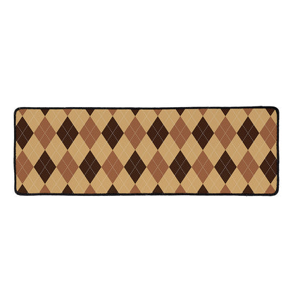 Brown Argyle Pattern Print Long Kitchen Mat