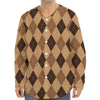 Brown Argyle Pattern Print Long Sleeve Baseball Jersey