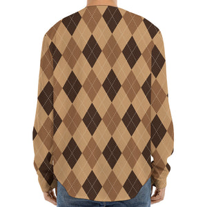 Brown Argyle Pattern Print Long Sleeve Baseball Jersey