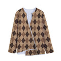 Brown Argyle Pattern Print Long Sleeve Short Coat