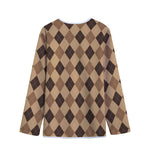 Brown Argyle Pattern Print Long Sleeve Short Coat