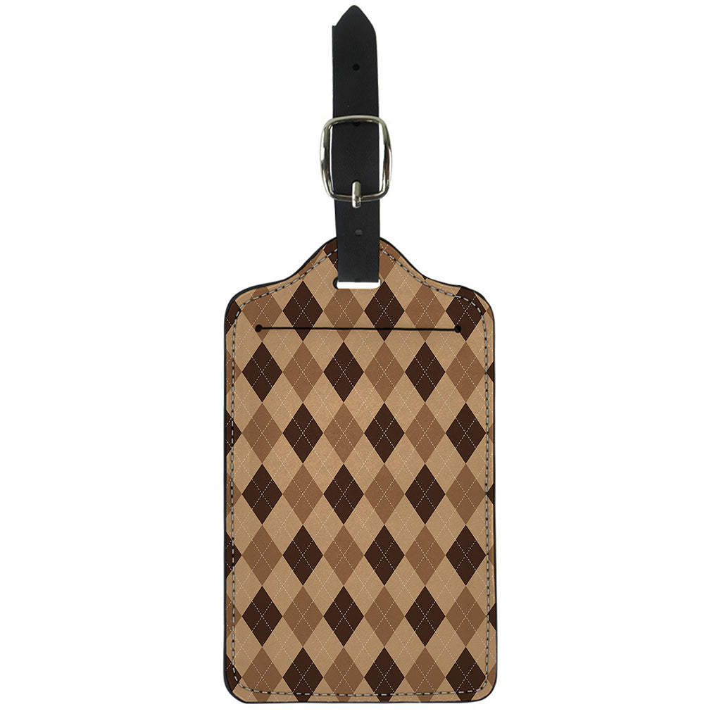 Brown Argyle Pattern Print Luggage Tag