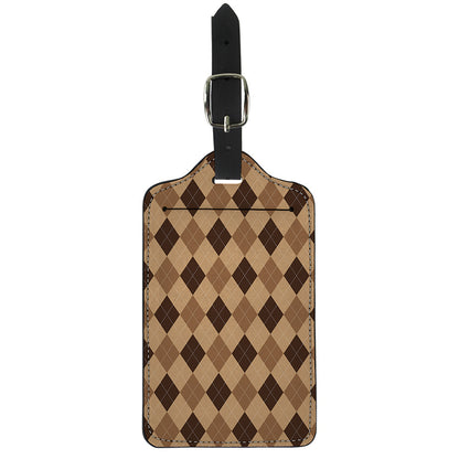 Brown Argyle Pattern Print Luggage Tag
