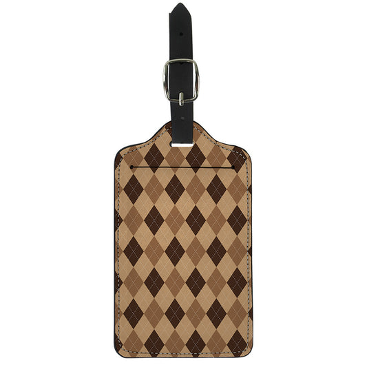 Brown Argyle Pattern Print Luggage Tag