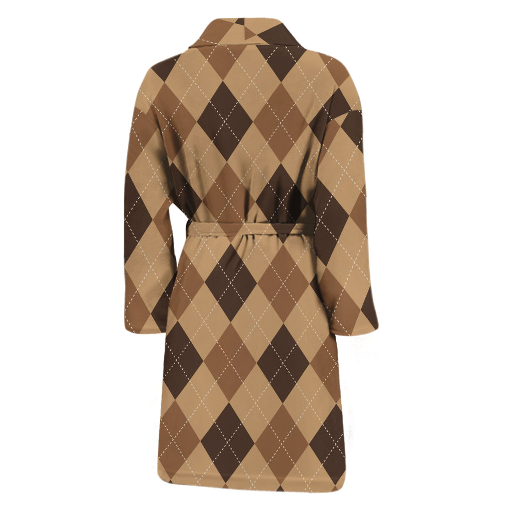 Brown Argyle Pattern Print Men's Bathrobe