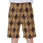 Brown Argyle Pattern Print Men's Beach Shorts