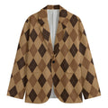 Brown Argyle Pattern Print Men's Blazer