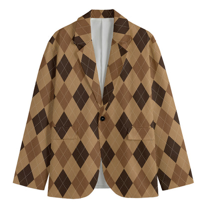 Brown Argyle Pattern Print Men's Blazer