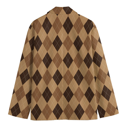 Brown Argyle Pattern Print Men's Blazer