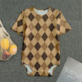 Brown Argyle Pattern Print Men's Bodysuit