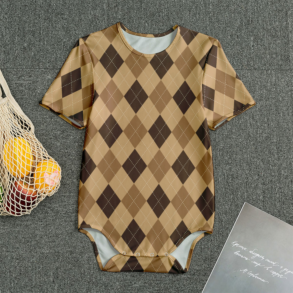 Brown Argyle Pattern Print Men's Bodysuit