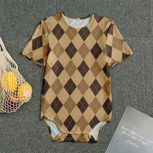 Brown Argyle Pattern Print Men's Bodysuit