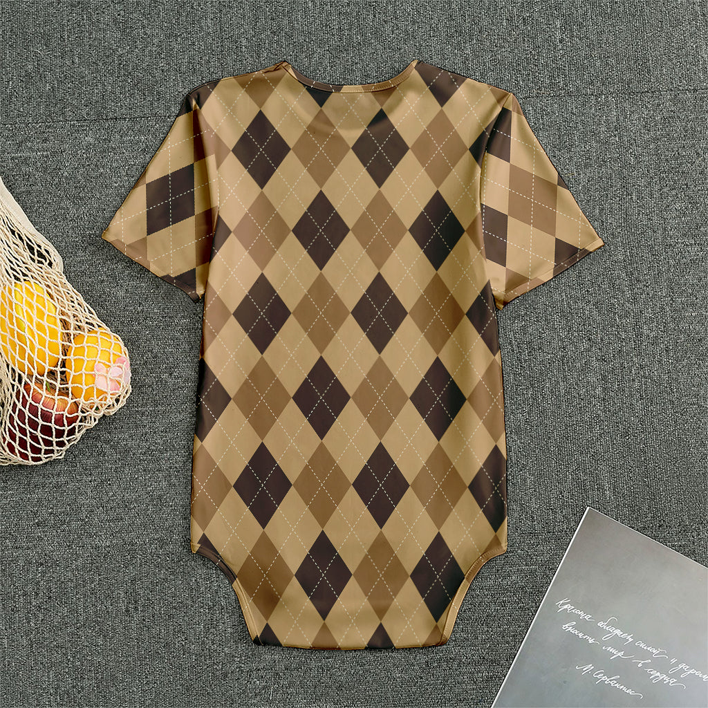Brown Argyle Pattern Print Men's Bodysuit