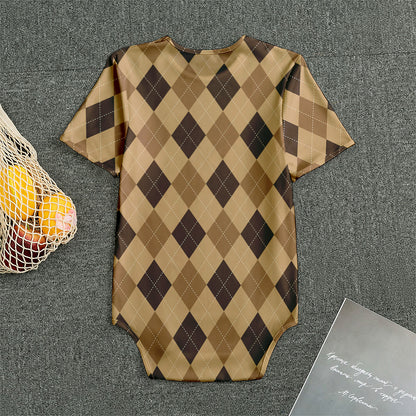 Brown Argyle Pattern Print Men's Bodysuit