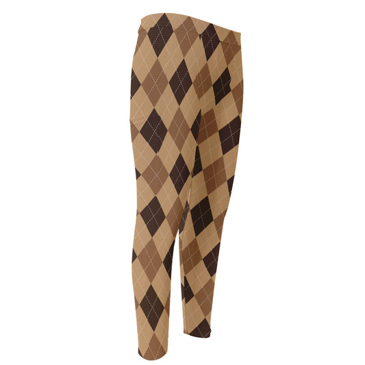 Brown Argyle Pattern Print Men's Compression Pants