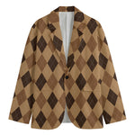 Brown Argyle Pattern Print Men's Cotton Blazer