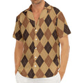 Brown Argyle Pattern Print Men's Deep V-Neck Shirt