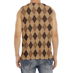 Brown Argyle Pattern Print Men's Fitness Tank Top