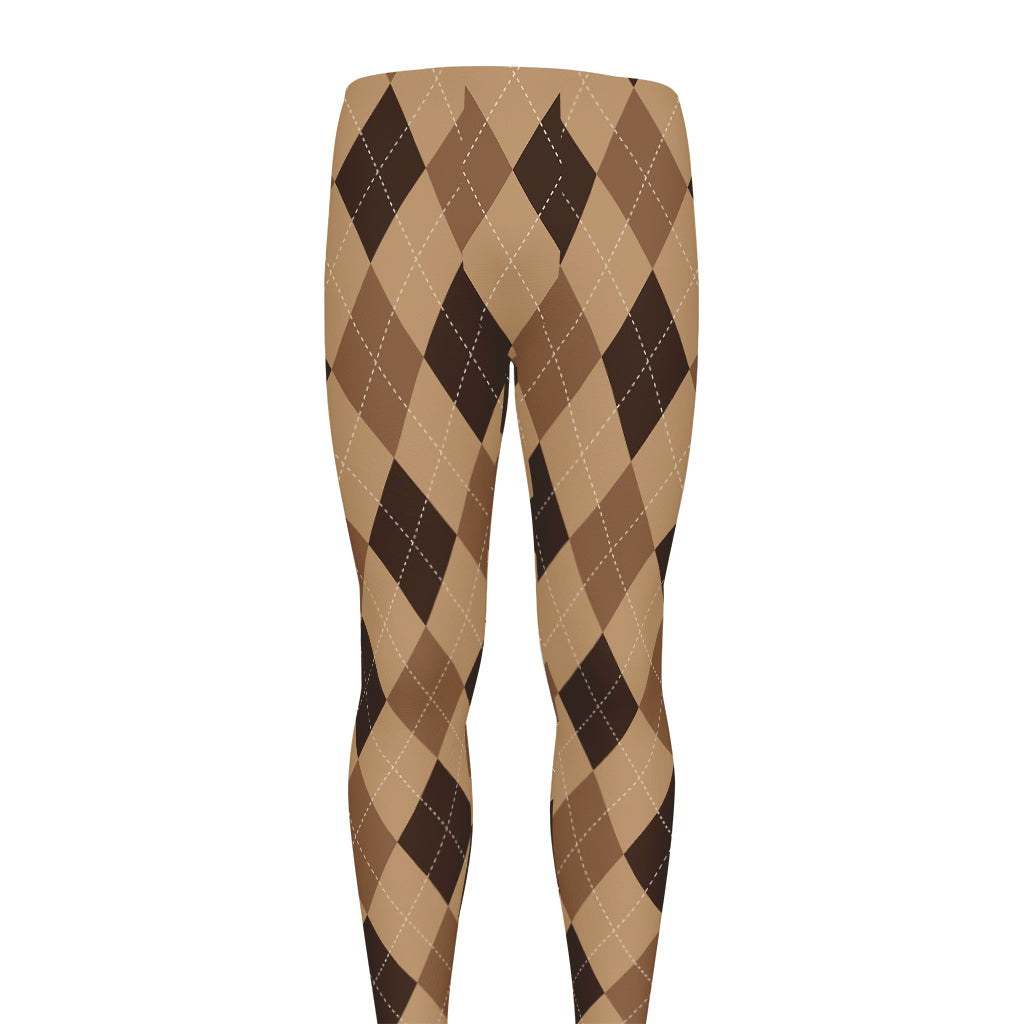 Brown Argyle Pattern Print Men's leggings