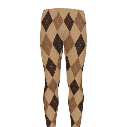 Brown Argyle Pattern Print Men's leggings