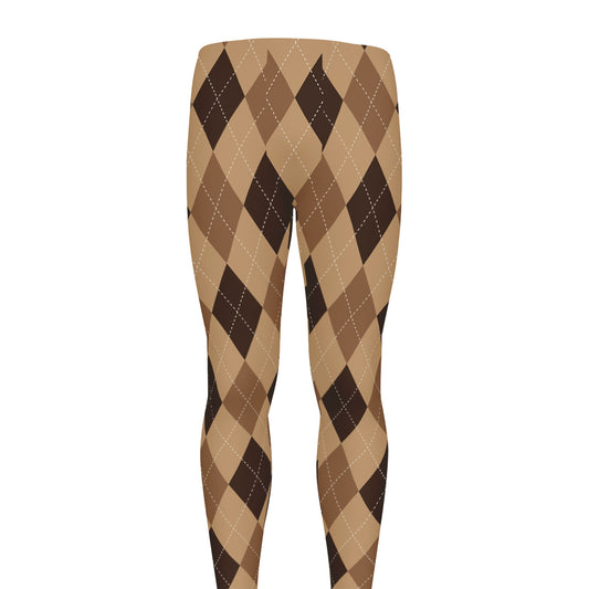 Brown Argyle Pattern Print Men's leggings