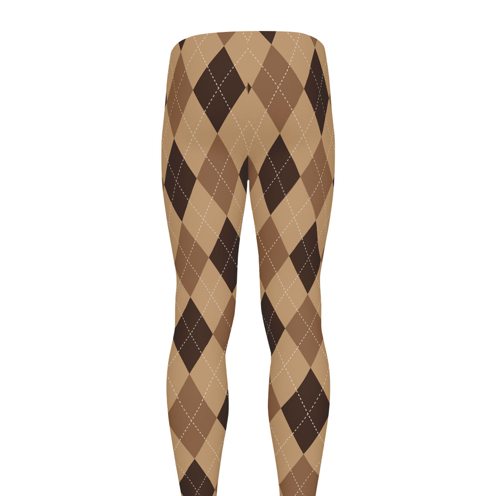 Brown Argyle Pattern Print Men's leggings