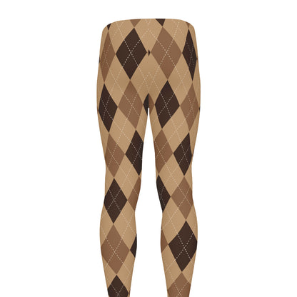 Brown Argyle Pattern Print Men's leggings