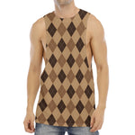 Brown Argyle Pattern Print Men's Muscle Tank Top