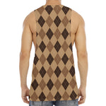 Brown Argyle Pattern Print Men's Muscle Tank Top