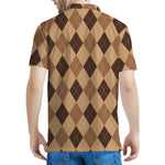 Brown Argyle Pattern Print Men's Polo Shirt