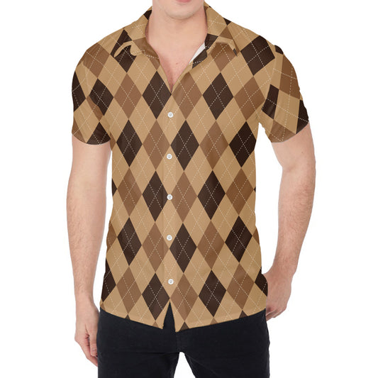 Brown Argyle Pattern Print Men's Shirt