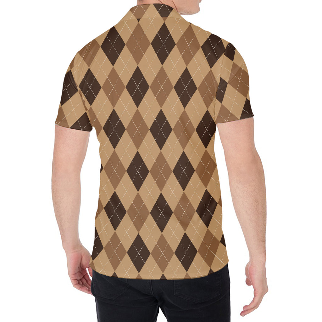 Brown Argyle Pattern Print Men's Shirt