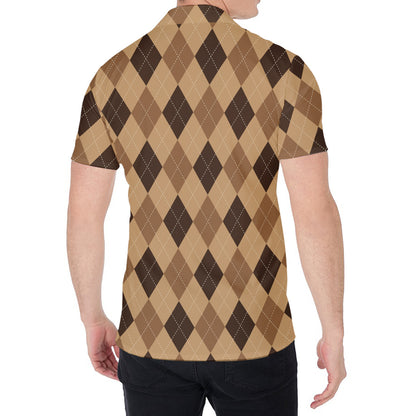 Brown Argyle Pattern Print Men's Shirt