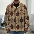 Brown Argyle Pattern Print Men's Shirt Jacket