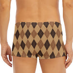 Brown Argyle Pattern Print Men's Short Boxer Briefs