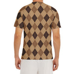 Brown Argyle Pattern Print Men's Short Sleeve Rash Guard