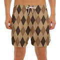 Brown Argyle Pattern Print Men's Split Running Shorts